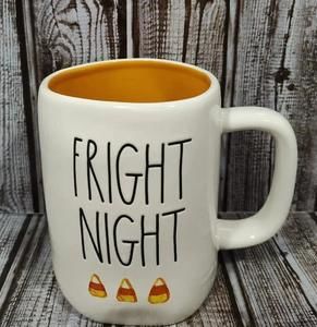 Rae Dunn Halloween “FRIGHT NIGHT” Ivory Mug Orange Inside By Magenta NWT